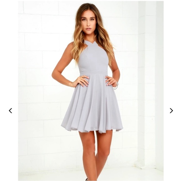 Lulu's Gray Forevermore Halter A-Line Dress - Picture 2 of 11